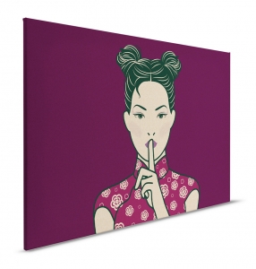 Obraz na plátně Walls by Patel 2 – Stylizovaná žena s gestem ticha v moderním asijském stylu
