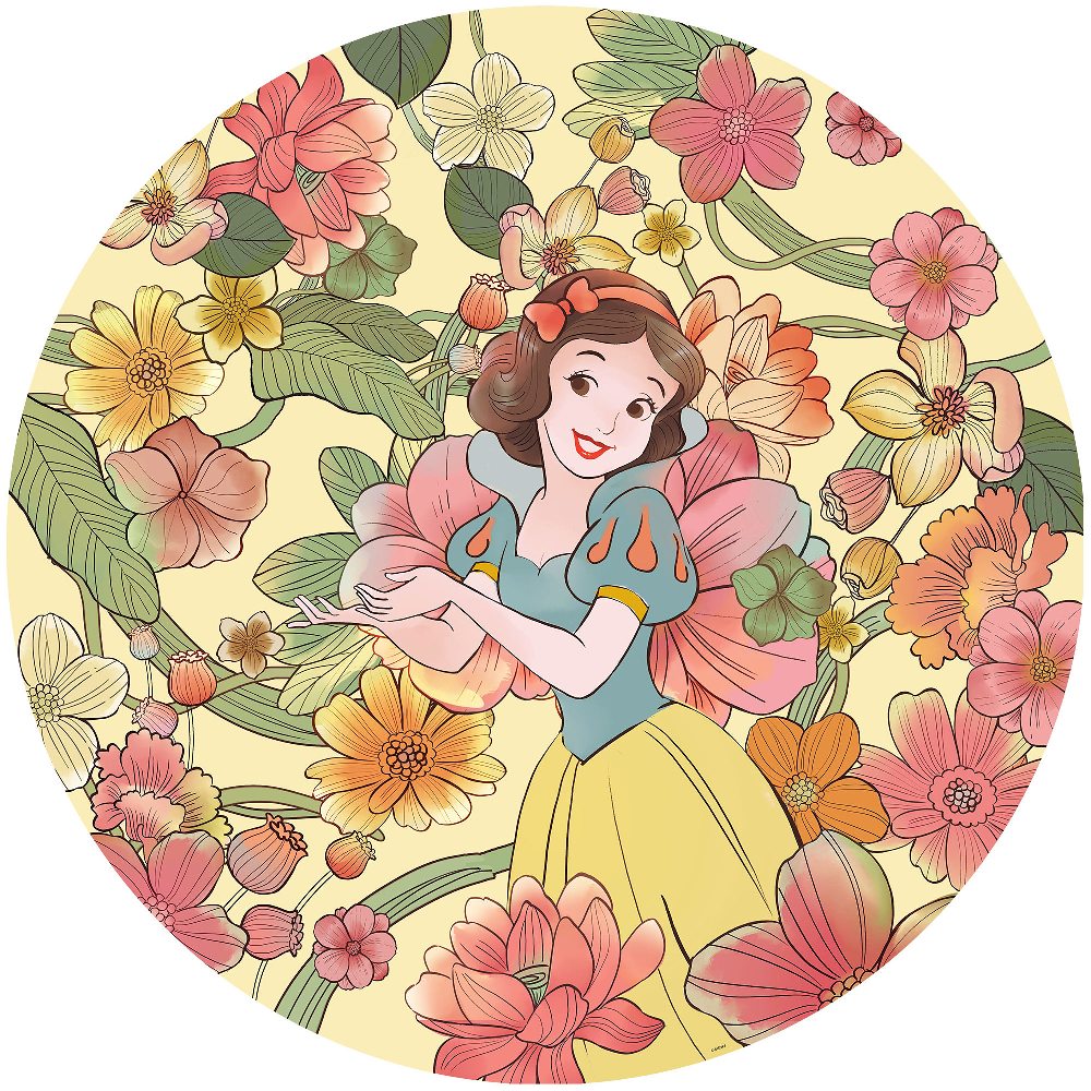 Samolepící fototapeta kruh - Disney Sněhurka a květiny