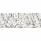 Vliesová bordura SK-Borten – černý botanický motiv na bílém podkladu